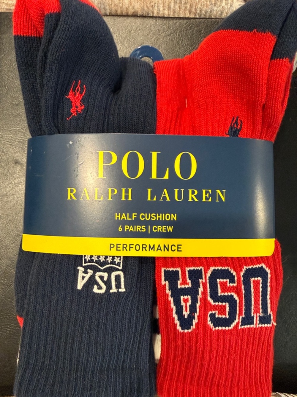 Polo by Ralph Lauren USA 🇺🇸 Red & Navy USA Performance Crew Socks - 6 Pack